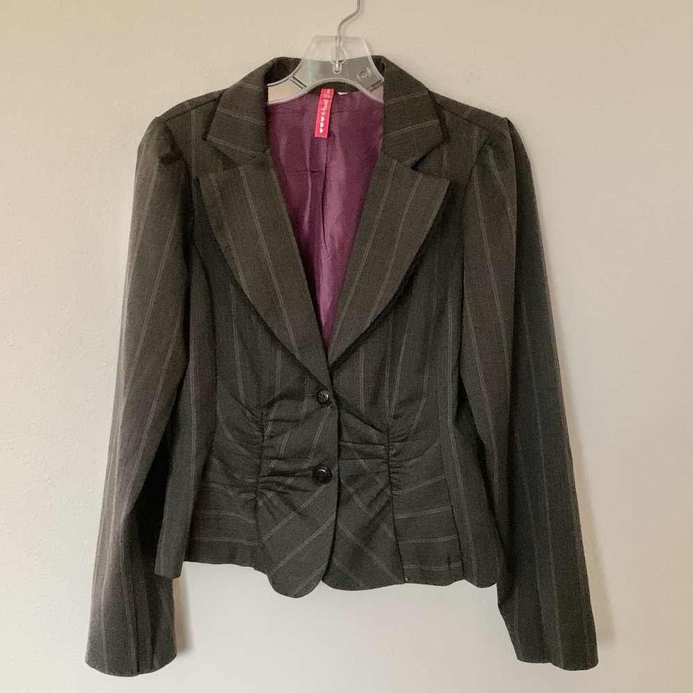 Heart Soul Women's Gray Purple Pinstripe Long Sleeve Career Jacket Blazer Large